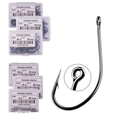 50 unidades 10 unidades de anzóis de pesca de aço de alto carbono, eficiência, farpados, com furo, Jig, anzol de pesca de carpa, minhoca, equipamento de pesca.