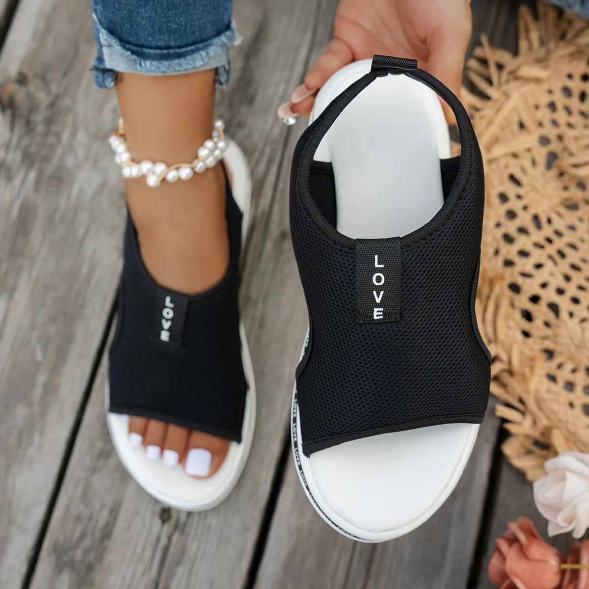 Mesh Women Sandals Open Toe Platform Shoes Female Summer Shoes 2025 Classic Breathable Slip on Sport Sandals Zapatillas De Mujer