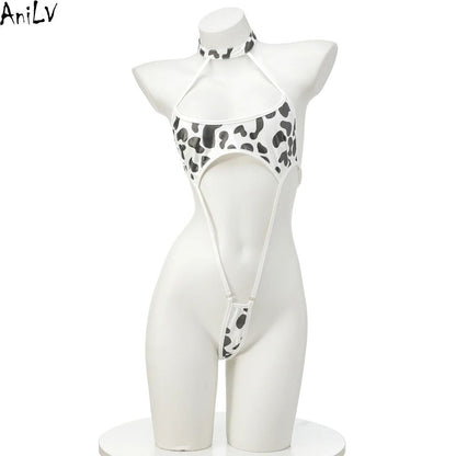 AniLV Cow Series Swimsuit Bodysuit Bikini Maid Unifrom Costume Summer Beach Kawaii Girl Swimwear Skirt Uniform Set Cosplay