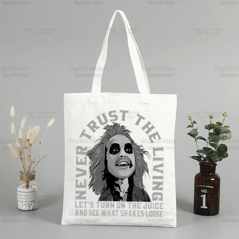 Beetlejuice Horror Gift Shopping Bag Print Original Design White Unisex Fashion Travel Canvas Bags