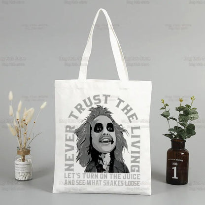 Beetlejuice Horror Gift Shopping Bag Print Original Design White Unisex Fashion Travel Canvas Bags