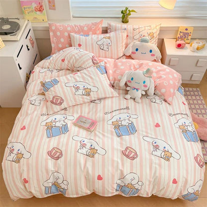 Capa de Edredom Kuromi Melody Desenho Animado Hello Kitty Cinnamoroll Conjunto de Cama Infantil Dormitório Estudantil Capa de Edredom Fofa Decoração de Quarto