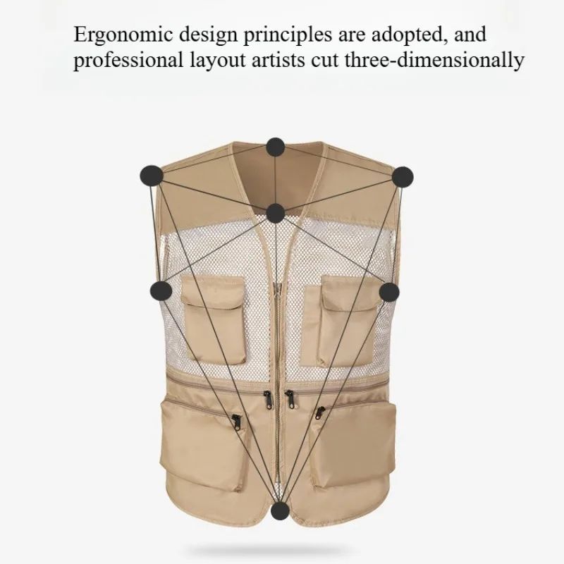 Colete Masculino Multibolsos em Tela - Leve e Respirável para Pesca e Fotografia com Alças Ajustáveis