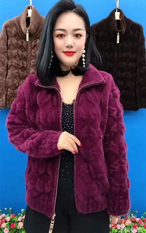 Plus Size Women's Thickened Long Sleeve Faux Mink Coat Autumn Winter Fashionable Jacket for Older Women And Young Mothers