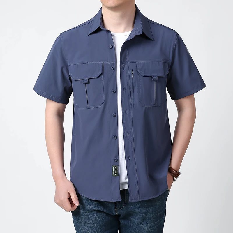 Summer Tactical Shirts Men Work Short Sleeve Shirt Outdoor Breathable Quick Dry Multi-pocket Cargo Camp Hike Short Sleeved Shirt
