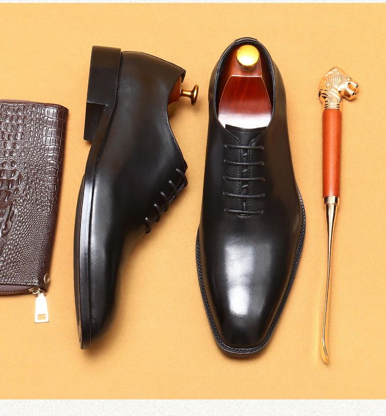 Italian Men's Formal Shoes Luxury Genuine Leather Handmade Quality Comfortable Elegant Black Wedding Social Oxfords Shoes Man