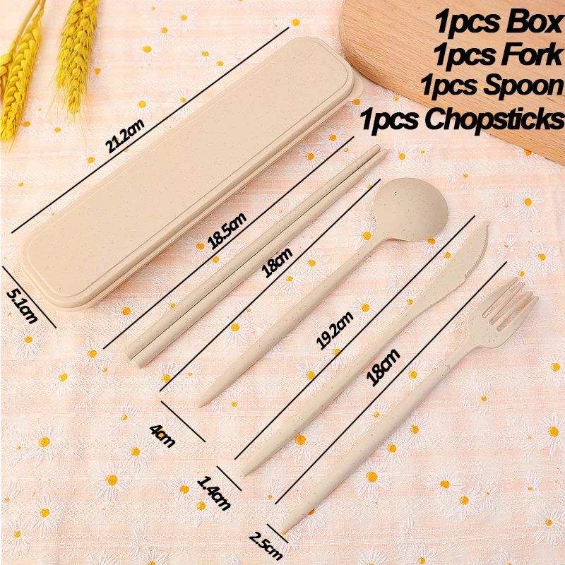 4Pcs Portable Tableware Set 4 In 1 Wheat Straw Dinnerware Cutlery Travel Tableware Picnic Dinnerware Camping Cutlery Set
