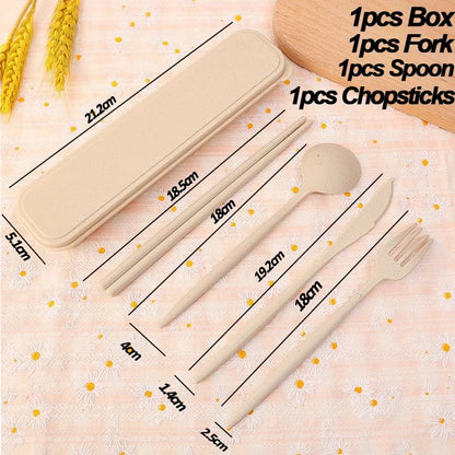 4Pcs Portable Tableware Set 4 In 1 Wheat Straw Dinnerware Cutlery Travel Tableware Picnic Dinnerware Camping Cutlery Set