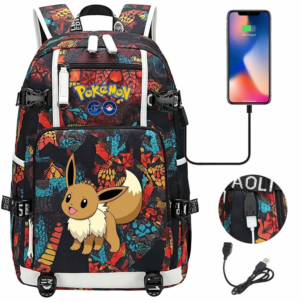 New Eevee Charizard USB Teenagers Schoolbags Women Men Laptop Travel Backpack Girl Boys Kids School Book Bags