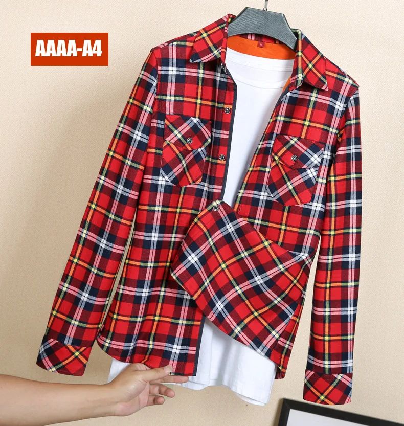 Thickened Fleece Women's Casual Shirt Korean Style All-Match Slim Fit Warm Plaid Elastic Large Size Button down Coat