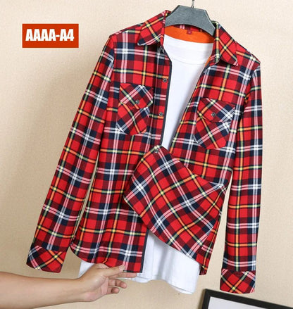 Thickened Fleece Women's Casual Shirt Korean Style All-Match Slim Fit Warm Plaid Elastic Large Size Button down Coat