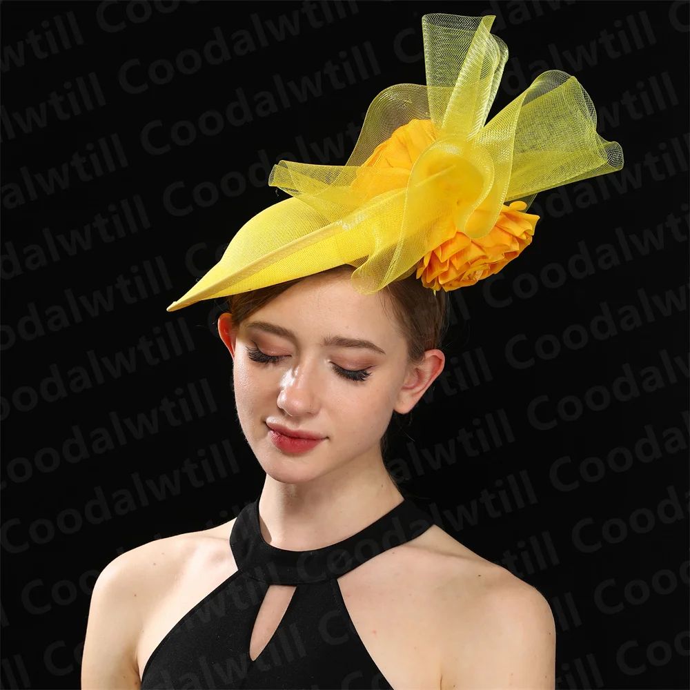 Fascinator Feminino Azul Marinho Chic Chapéu Elegante para Royal Ascot Millinery Noiva Casamento Coquetel Acessórios de Cabelo Véus e Acessórios para Cabeça