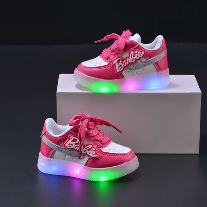Girls Light-Emitting Sneakers Cartoon Board Shoes Breathable Breathable Leather Casual Shoes Fashion LED Shine Running Shoes