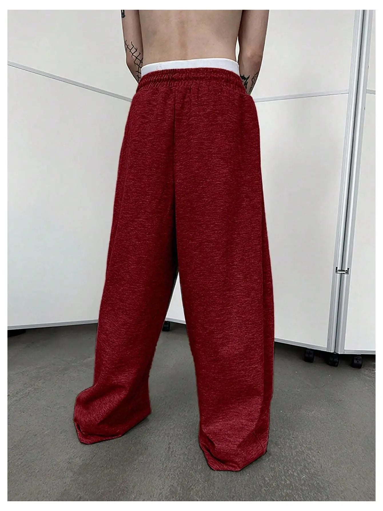 25 European and American men's waist trousers waist drawstring straight wide-leg loose trousers sports trousers pocket men pants