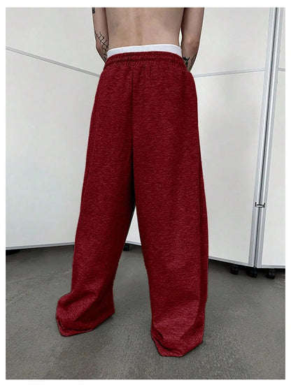 25 European and American men's waist trousers waist drawstring straight wide-leg loose trousers sports trousers pocket men pants