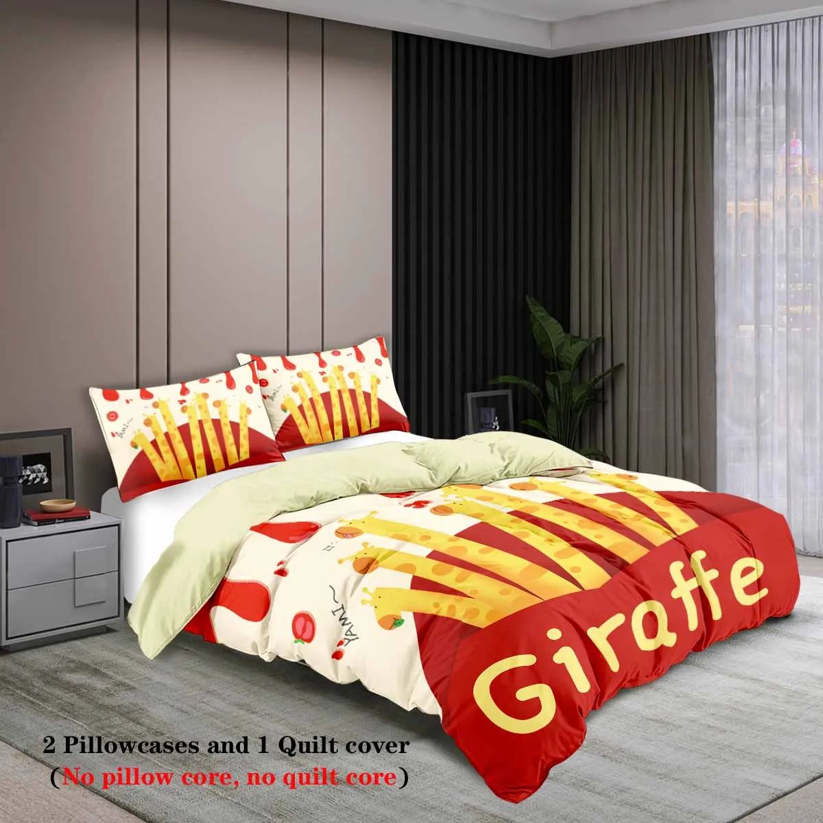 3pcs Cartoon Animal Park Theme Printed BeddingSet,For Bedroom, Guest Room (1*Duvet Cover + 2*Pillowcase, NO Core)