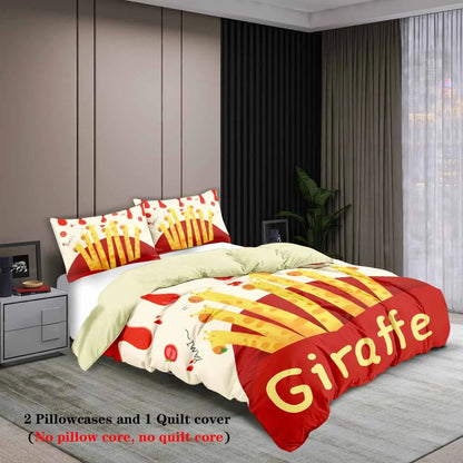 3pcs Cartoon Animal Park Theme Printed BeddingSet,For Bedroom, Guest Room (1*Duvet Cover + 2*Pillowcase, NO Core)