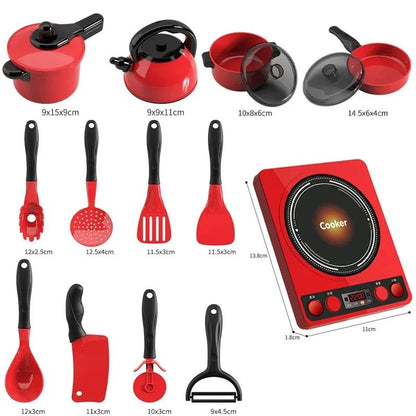 Brinquedos Infantis de Faz de Conta Cozinha Vermelha Brinquedos de Simulação de Alimentos Cozinhando Brinquedos Interativos Educacionais de Casa para Meninas Meninos