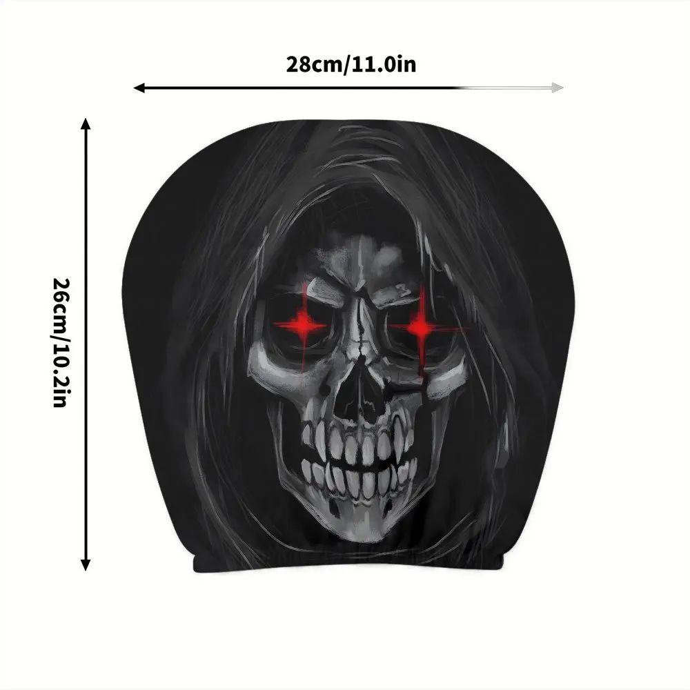 2Pcs Death Skull Flame Red Eye Print Car Headrest Cover Elastic Neck Support Auto Headrest Protector Easy Install Universal Car