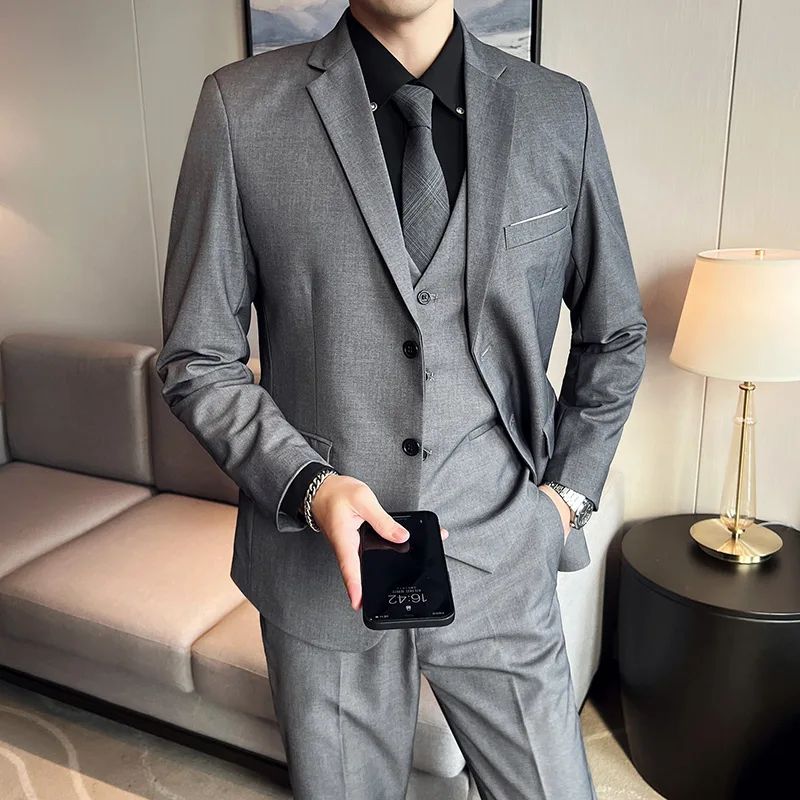 LIBIELIY High Quality Fashion Business Casual (suit + Vest + Trousers) British Style European And American Wedding Dress Three-p