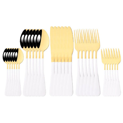 Conjunto de Talheres de Aço Inoxidável Colorido de 6/30 Peças, Faca, Garfo de Bolo, Colher de Chá, Conjunto de Talheres de Cozinha, Pratos