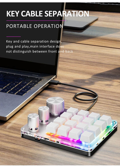 2.4G Personalize Bluetooth 3 Modos USB Teclado Mecânico Personalizado com Botão de Volume Botão Programável Macro Gaming 16 Teclas