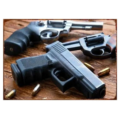 GUNHERO Pistol Metal Wall Signs - Bold Military Style - Perfect Decor for Man Caves, Homes, Bars & Garden Spaces