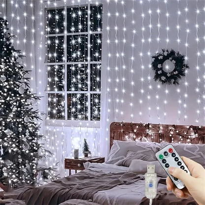 USB Curtain Lights - 8 Lighting Modes LED Fairy String Light for Christmas Halloween New Year Wedding Party Home Garden Decor