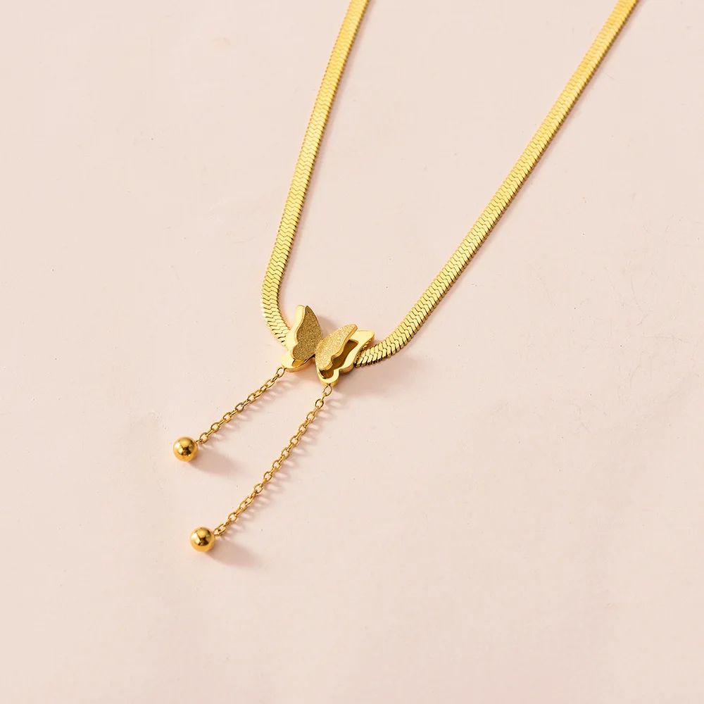 Colar Borboleta Vintage Feminino Dourado Aço Inoxidável Lâmina Correntes de Cobra Pingentes Estéticos Gargantilha Joias Femininas Presente Para Mulher