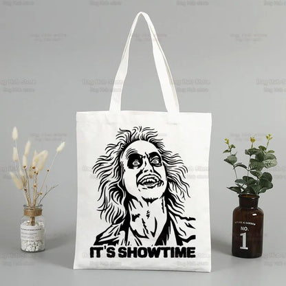 Beetlejuice Horror Gift Shopping Bag Print Original Design White Unisex Fashion Travel Canvas Bags