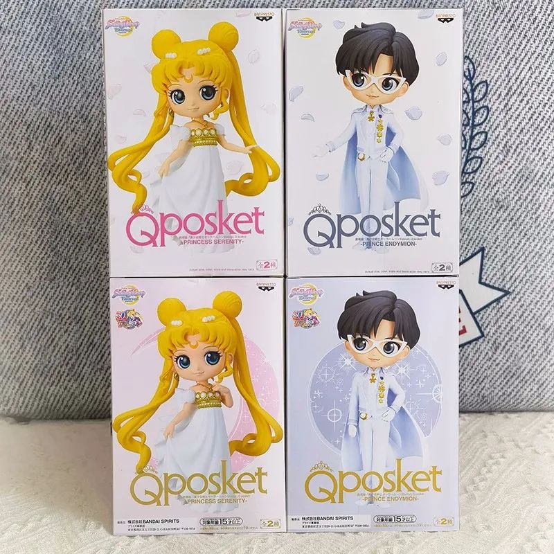 Bandai Original Qposket Sailor Moon Tsukino Usagi Chiba Mamoru Action Figure Vestido de Noiva Ver Estatueta Pvc Estátua Boneca Brinquedos
