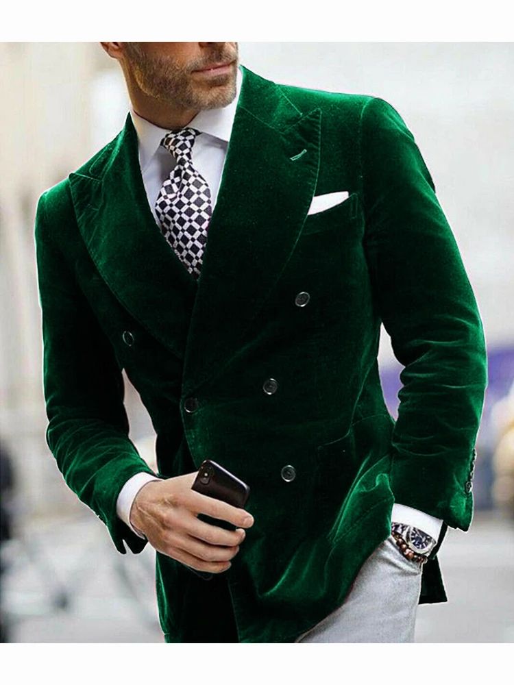 Velvet Double Breasted Blazer for Men Dinner Party Italian Style Smoking Prom Jacket Elegant Jacket for Wedding Party 2025