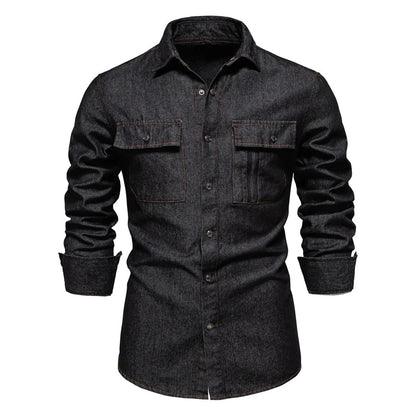 New Autumn 100% Cotton Men's Denim Shirts Solid Color Long Sleeve Cowboy Jean T-Shirt Coat Fashion Casual Fit Shirts for Men