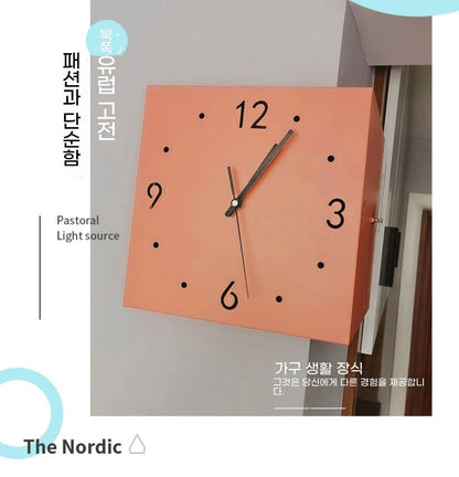 Creative Light Sensor Corner Wall Clock Square Simple Double Sided Wall Clock with Arabic Numeral Scale Analog Silent Wall Clock