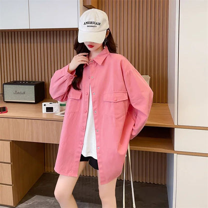 Casual Stylish Denim Long Sleeve Shirt For Women New Spring Autumn Loose Fit Age-Reducing Hong Kong Style Jacket With Button