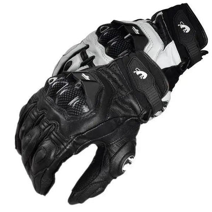 Luvas de Couro para Motociclista Masculinas Femininas 4 Estações Direção Supertech Preto/Branco Luvas de Corrida Motoqueiro Couro Bovino Corrida Moto Cavaleiro