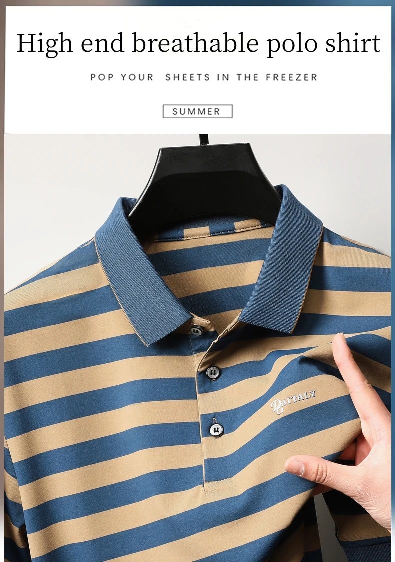 Personalized Striped Color Blocked Men's Short Sleeved Polo Shirt Fashion Brand Exquisite Embossed Summer Casual Collar T-shirt