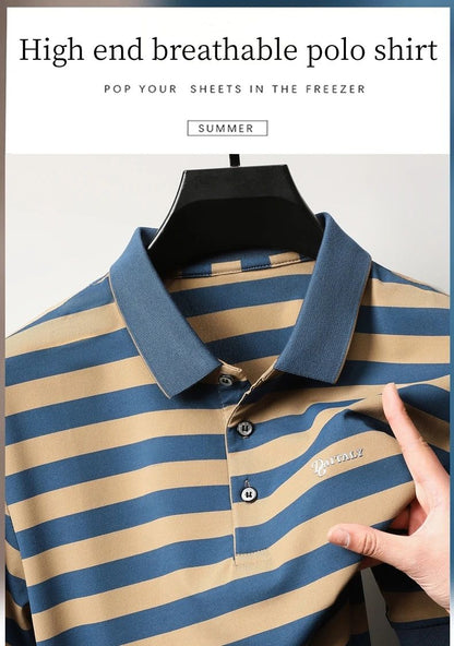 Personalized Striped Color Blocked Men's Short Sleeved Polo Shirt Fashion Brand Exquisite Embossed Summer Casual Collar T-shirt