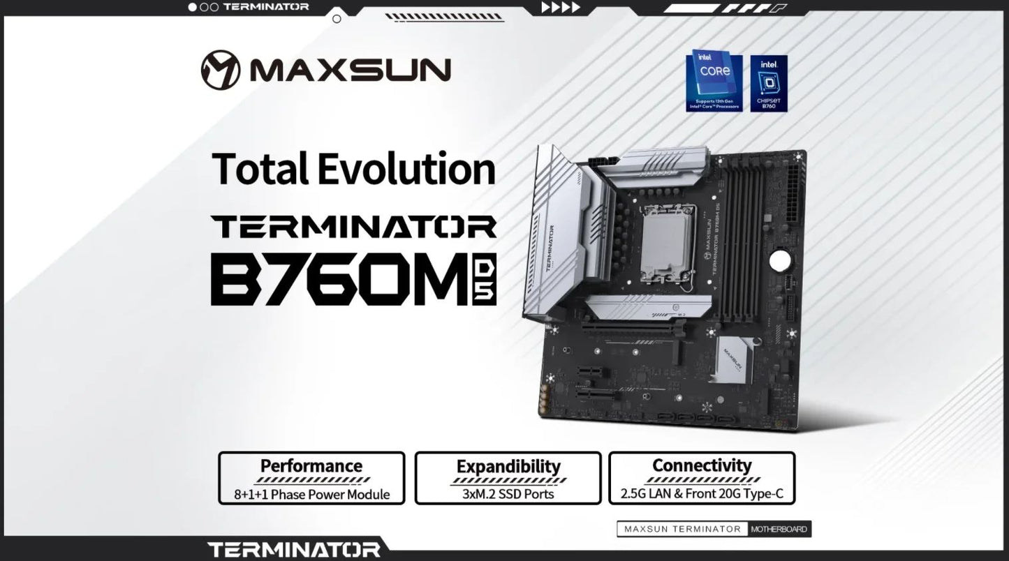 MAXSUN Gaming Mainboard B760M D5 Motherboard support Intel 14 13 12th CPU DDR5*4 M.2 PCIEX16 5.0 Desktop Computer components