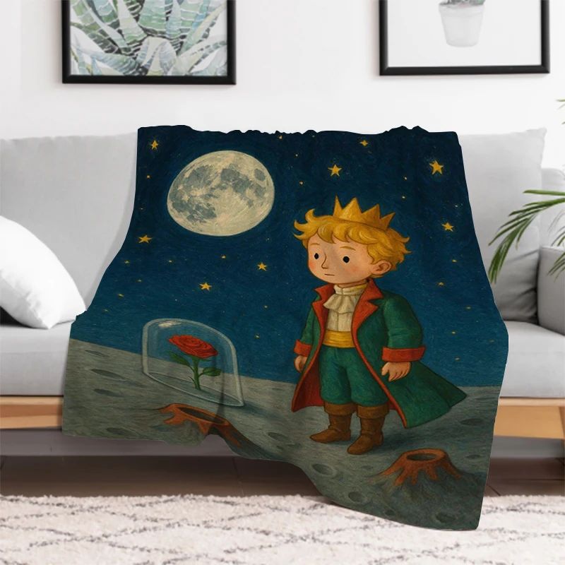 The Little Prince Cartoon Throw Blanket Soft Microfiber Bedding for Winter Picnic Plaid Print King Size