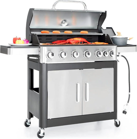 4-Burner Propane Gas BBQ Grill with Side Burner & Porcelain-Enameled Cast Iron Grates,Patio Backyard Barbecue