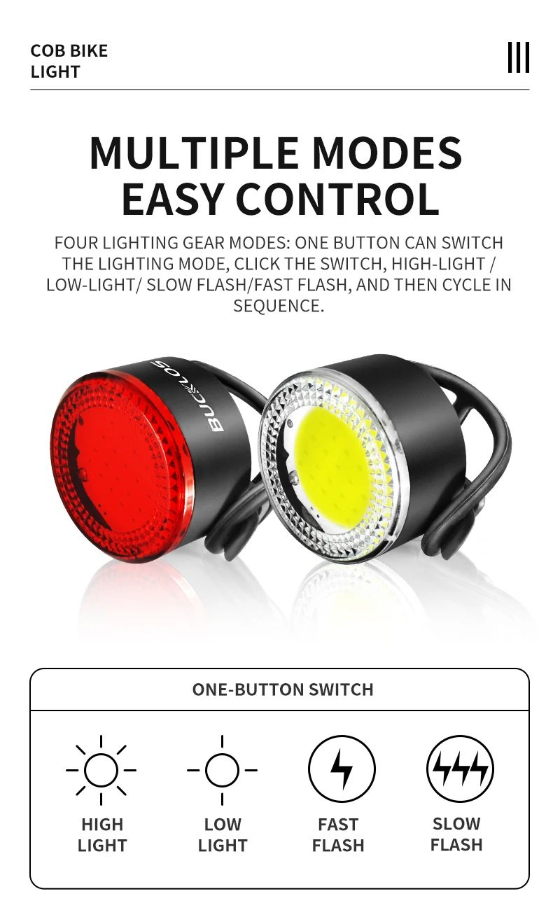 BUCKLOS Bike Light COB Front Rear Bicycle Lights LED Rechargeable Mountain Road Bicycle Lamp MTB Tail Light Cycling Flashlight