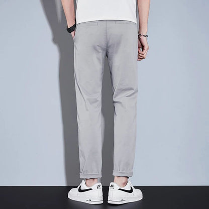 Casual Men Orange Loose Straight Business Pants Green Khaki Elastic Waist Trousers Soft Cotton Lyocell Fabric Korean Cargo Pants
