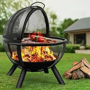 Ikuby Ball of Fire Pit fire Ball with BBQ Grill fire Globe Pit Large Round Pit,Patio Fireplace for Camping, Heatin