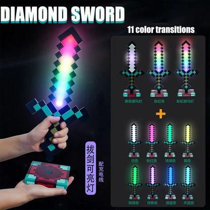 Minecraft Diamond Sword LED Night Light 3D Gamer Desk Lamp USB Charging Glowing Toys for Kids Room Decor, Birthday Gift for Boys