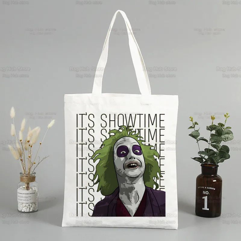 Beetlejuice Horror Gift Shopping Bag Print Original Design White Unisex Fashion Travel Canvas Bags