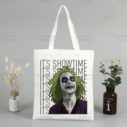 Beetlejuice Horror Gift Shopping Bag Print Original Design White Unisex Fashion Travel Canvas Bags