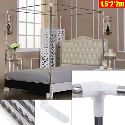 Detachable Mosquito Net Frame?Silver Rust-proof Stainless Steel Bedding Canopy Frame?for 4 Corner Bed for Twin/Full Size Bed
