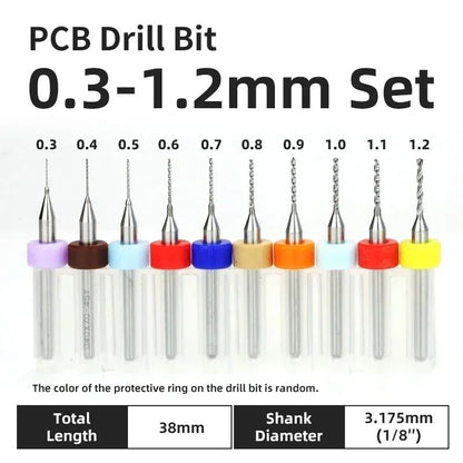 Broca PCB 10pcs Conjunto de Brocas Micro Diâmetro de Aço Tungstênio 1/8" Cabo Fixo Mini Broca CNC 0.1-3.175mm