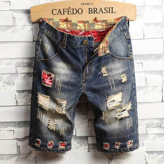Summer Clothes New Men Vintage Ripped Short Jeans Streetwear Fashion Hole Straight Slim Denim Shorts Male Brand Pants